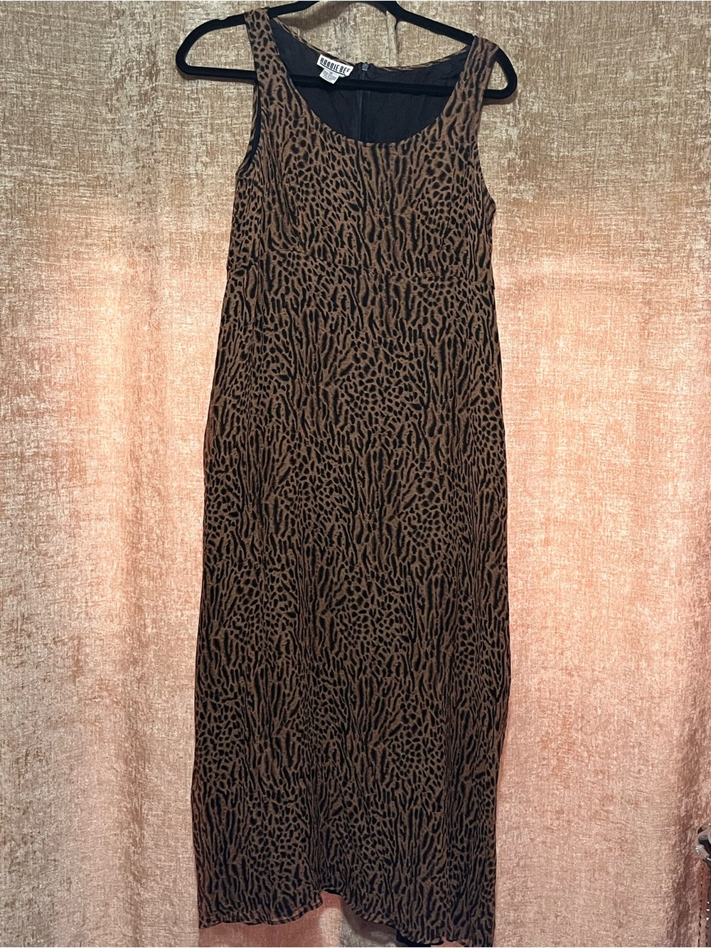 Robbie Bee pure silk fully lined animal print sheath vintage maxi dress
